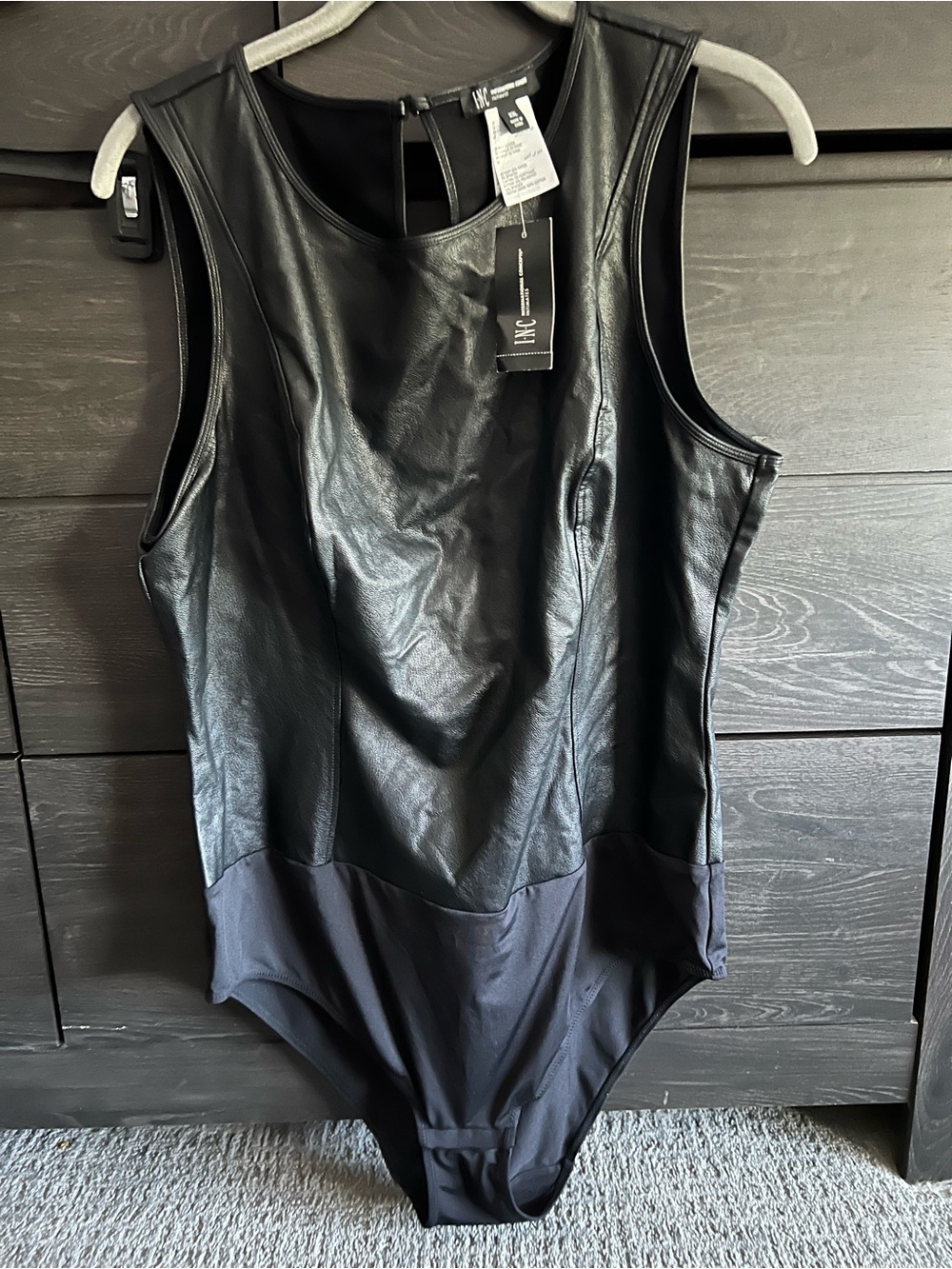 Express Black Faux Leather & Fabric Sleeveless Bodysuit